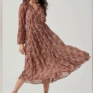 Astr Long Sleeve Floral Brown Dress